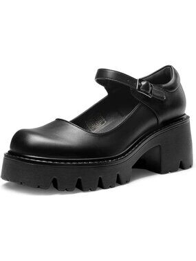 Stylish Women's Platform Mary Jane Shoes - Low Heel Chunky Pumps with Ankle